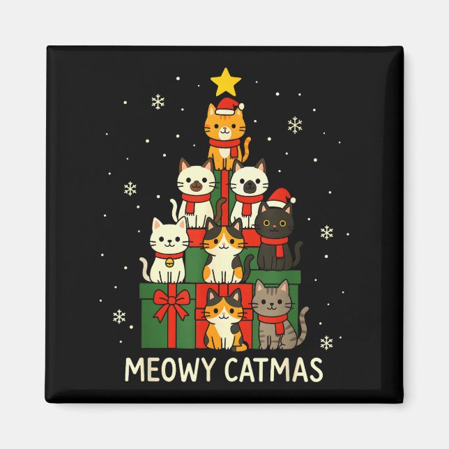 Imán Kids Men Women Meowy Catmas Funny Christmas Cats C (Frente)