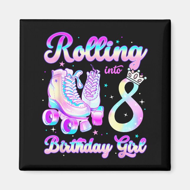 Imán Kids Rolling Into 8 Roller Skating 8th Birthday Gi (Frente)