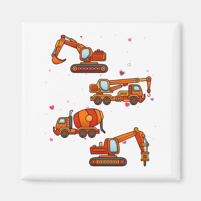 Imán Kids Valentines Day Construction Trucks Boys Kids  (Frente)