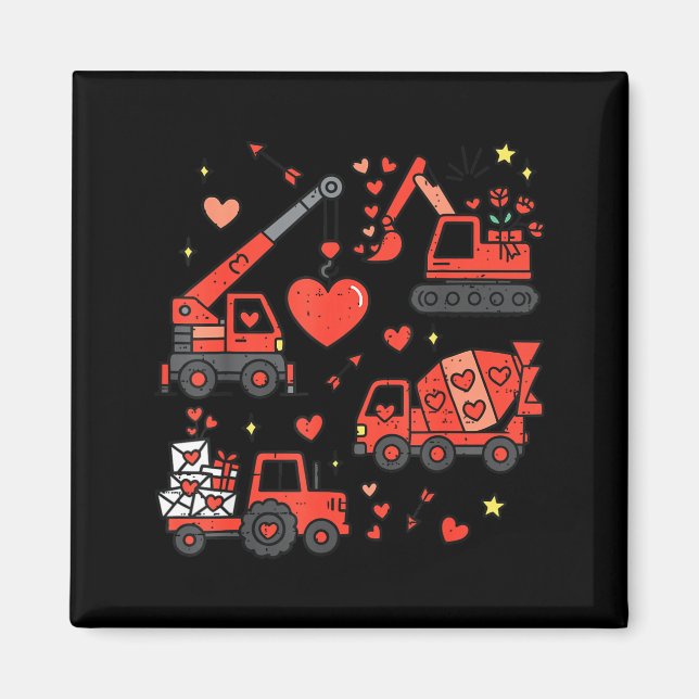 Imán Kids Valentines Day Construction Trucks Funny Boys (Frente)