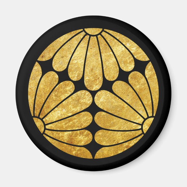 Imán Kiku Chrysanthemum Mon faux gold sobre el negro (Frente)