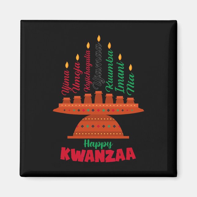 Imán Kinara Siete Velas Principios de Kwanzaa Feliz K (Frente)