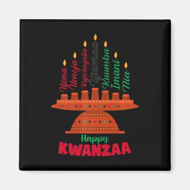 Imán Kinara Siete Velas Principios de Kwanzaa Feliz K (Frente)