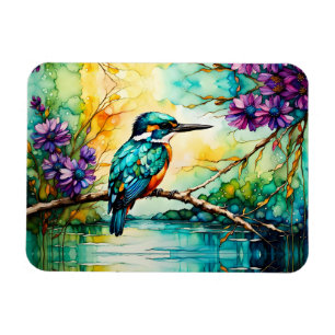 Imán Kingfisher encaramado sobre el agua Flores silvest