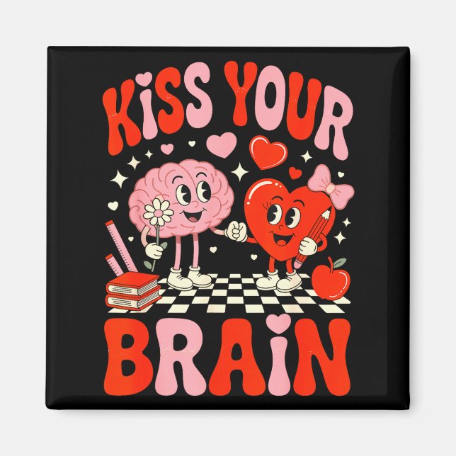 Imán Kiss Your Brain Women Valentine's Day Retro School (Frente)