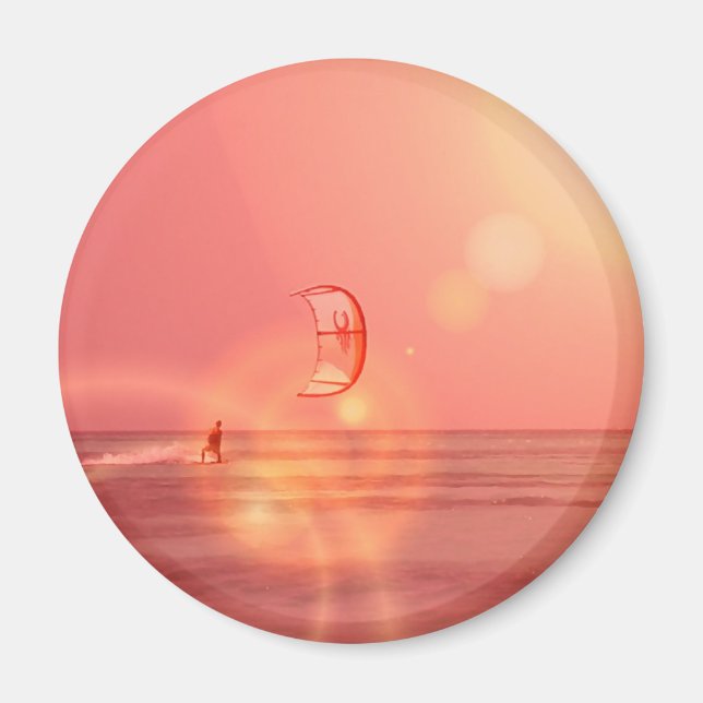 Imán Kiteboarding Sunset Round Magnet (Frente)