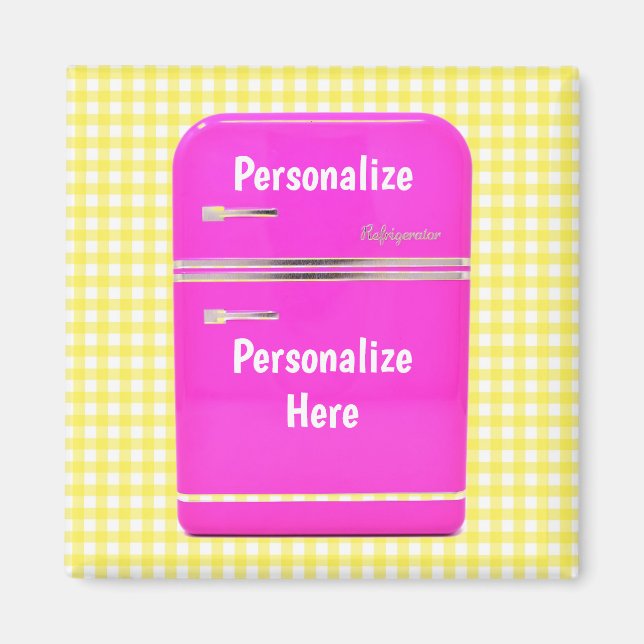 Imán Kitschy frigorífico rosa amarillo gingham vintage (Frente)