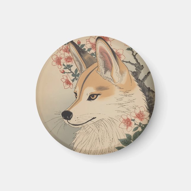 Imán Kitsune & cherry blossom (Frente)