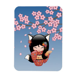 Imán Kitsune Kokeshi Doll - Chica negro Fox Geisha