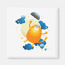 Imán Kitten lindo volando con paraguas