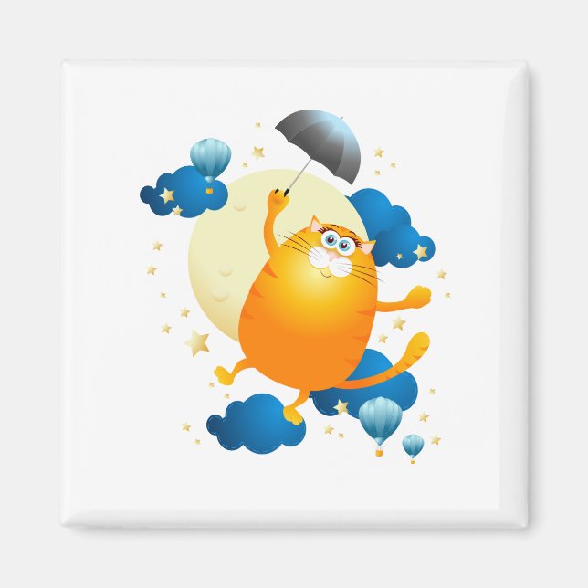 Imán Kitten lindo volando con paraguas (Frente)