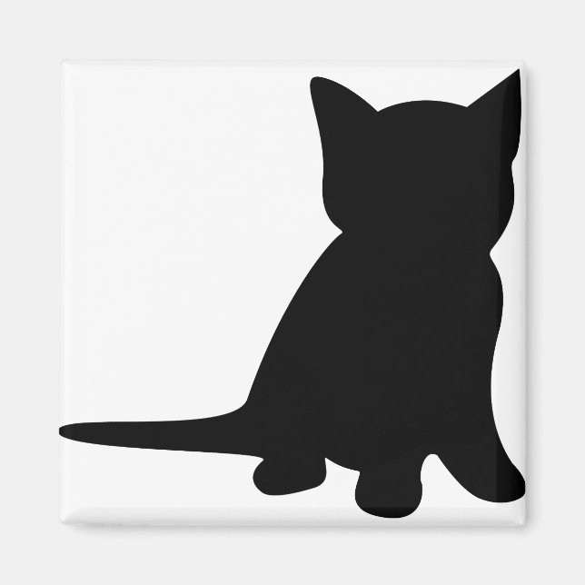 Imán Kitten Sitting Silhouette Cat Black White (Frente)