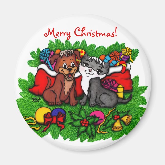 Imán Kitty and Puppy , Happy XMas (Frente)