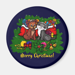 Imán Kitty and Puppy , Happy XMas