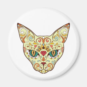 Imán Kitty Face Sugar Skull   Día del gato muerto