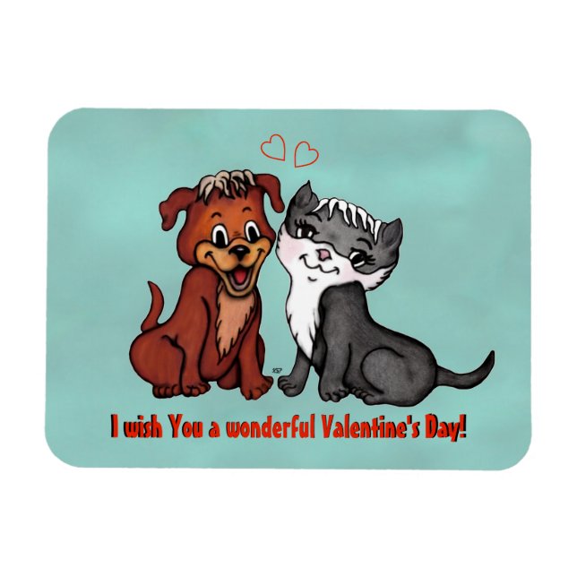 Imán Kitty y Puppy, ¡Feliz Día de San Valentín! (Horizontal)