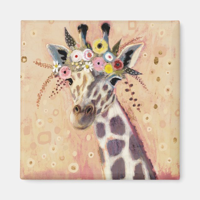Imán Klimt Giraffe | Adornadas En Flores (Frente)