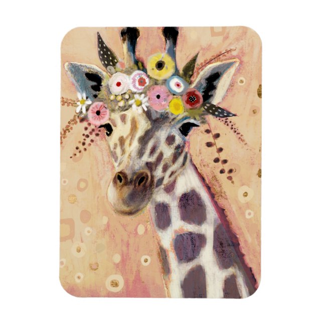 Imán Klimt Giraffe | Adornadas En Flores (Vertical)
