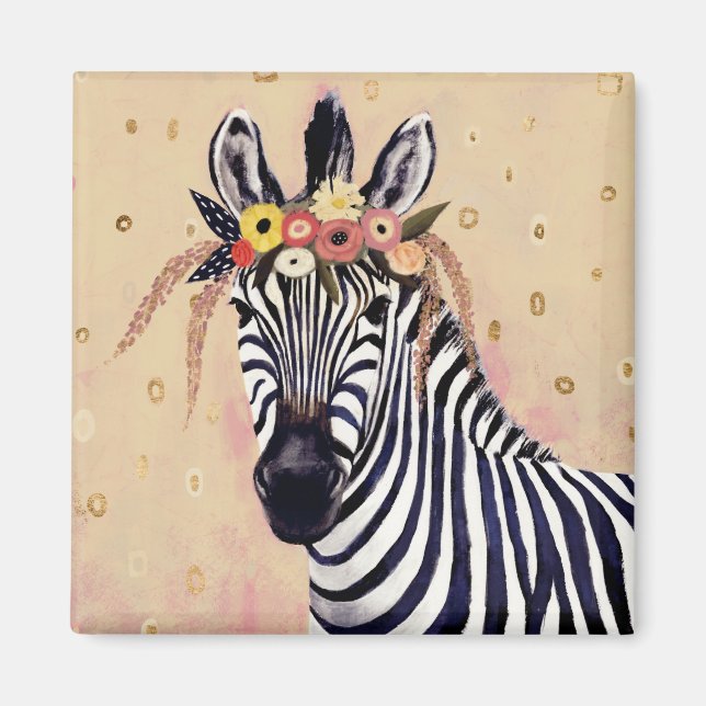 Imán Klimt Zebra | Adornadas En Flores (Frente)