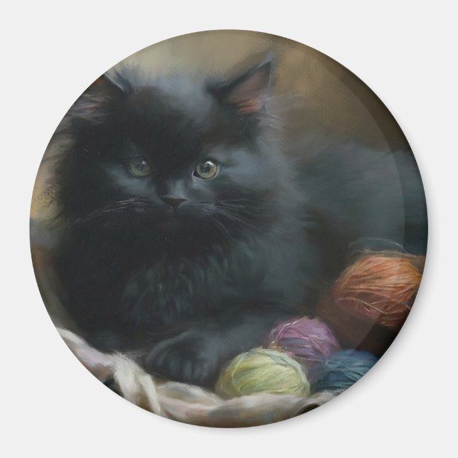 Imán Knition Companion Black Kitten With Yarn (Frente)