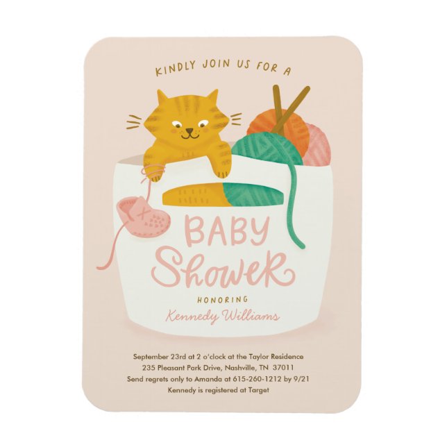 Imán Knitting Kitten Baby Shower Magnet (Vertical)