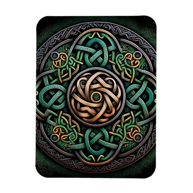 Imán Knot Celtic Green Gold Knotwork (Vertical)