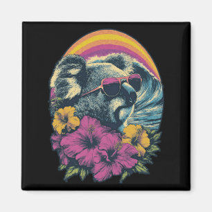 Imán Koala floral con flores de hibisco de verano con g