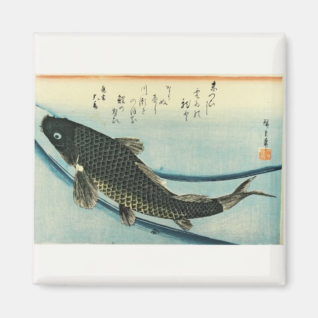Imán Koi (carpa) - Impresión de pescado japonés de Hiro (Frente)