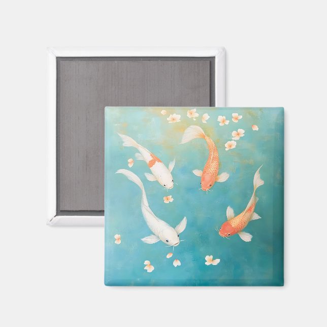 Imán Koi Fish Petal Bloom Watercolor (Anverso/Reverso)