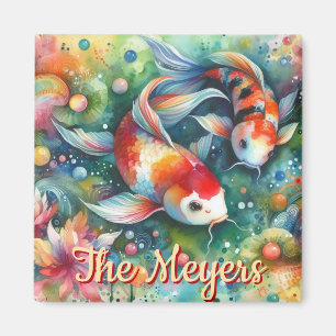 Imán Koi Fish Whimsical Watercolor Naranja Personalizad