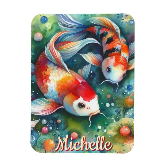 Imán Koi Fish Whimsical Watercolor Personalized (Vertical)