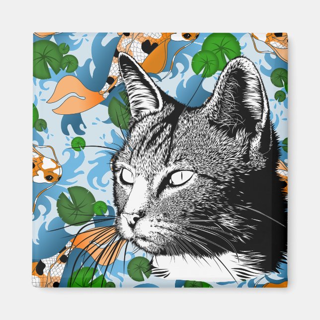 Imán Koi Pond y Cat modernos (Frente)