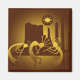 Imán Kokopelli del suroeste en Borgoña y Oro