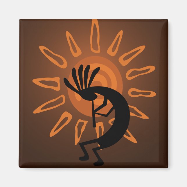 Imán Kokopelli Sun Southwest Rustic Brown Magnet (Frente)