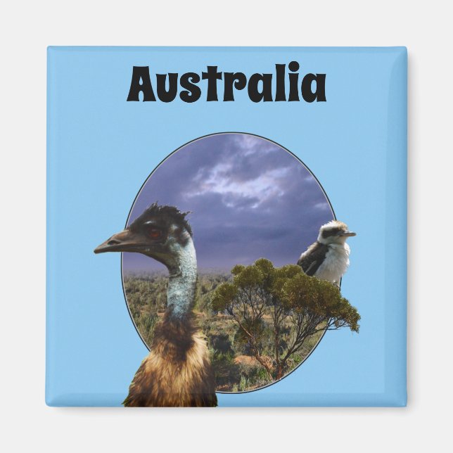 Imán Kookaburra Australiana Y Emu, Fridge Magnet (Frente)
