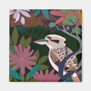 Imán Kookaburra Plantas de aves tropicales pintura flor