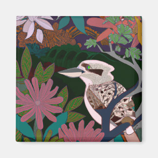 Imán Kookaburra Plantas de aves tropicales pintura flor