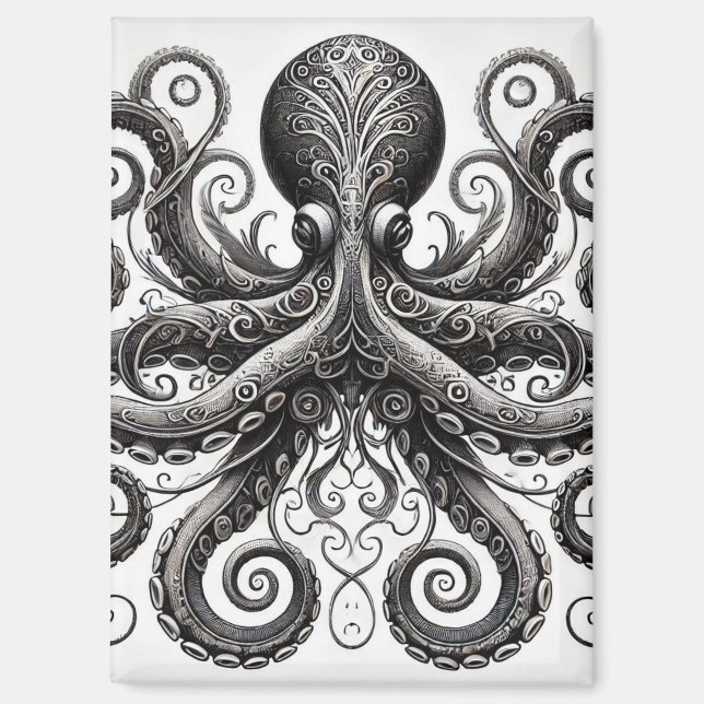 Imán Kraken Steampunk Octopus Ornate Black (Anverso)