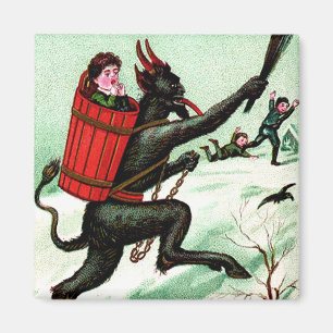 Imán Krampus persiguiendo a niños malos Invierno Nieve