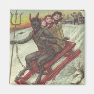 Imán Krampus secuestrando niños con horca de trineo