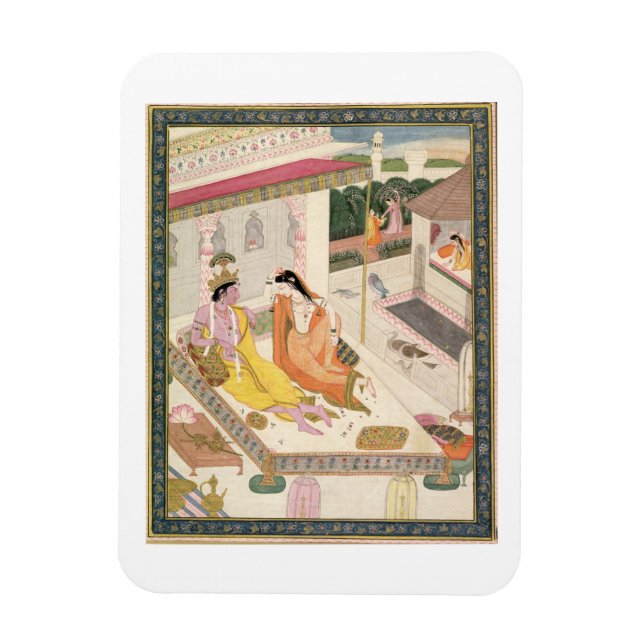Imán Krishna y Radha sobre una cama en un palacio de Mo (Vertical)