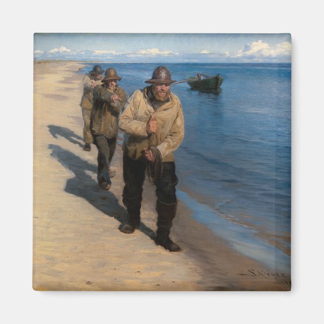 Imán Kroyer - Tres pescadores lanzando un bote (Frente)