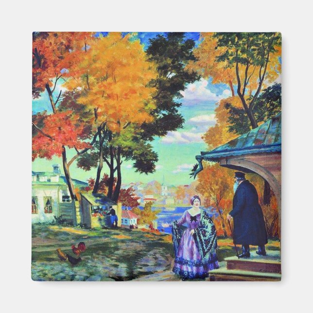 Imán Kustodiev - Otoño, pintura artística fina de 1924, (Frente)