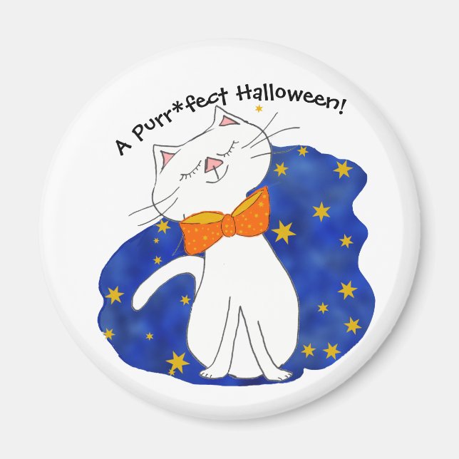 Imán Kute Kitty Cat Starry Night Halloween (Frente)