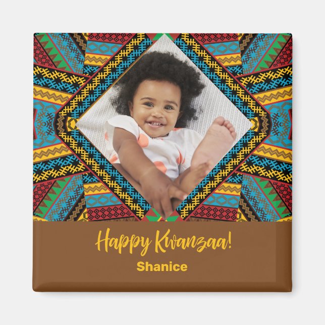 Imán Kwanzaa Personalizado Patter de diamantes de color (Frente)