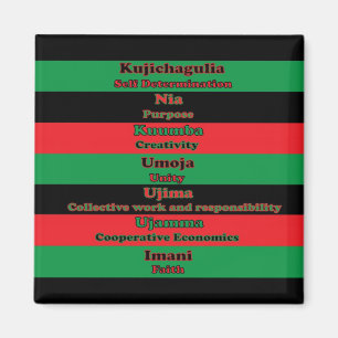 Imán Kwanzaa siete principios pone verde negro rojo