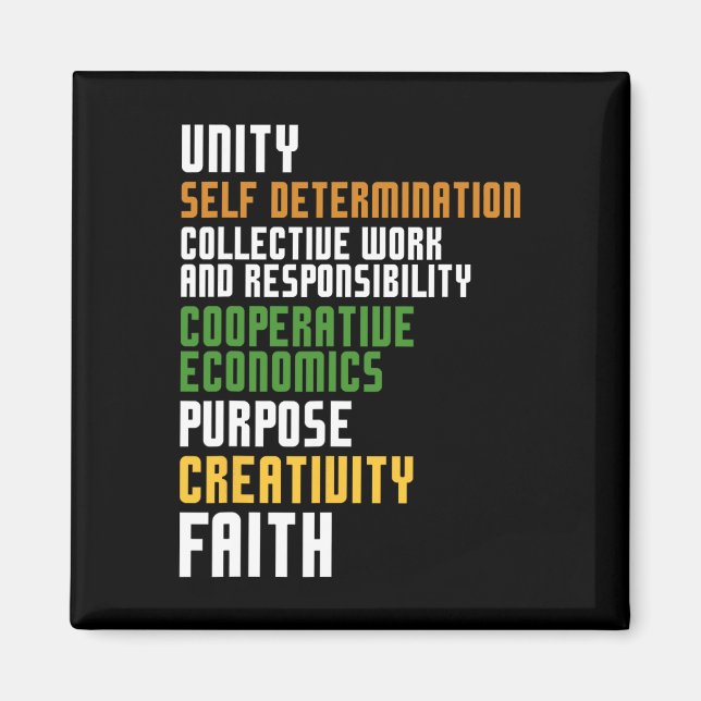 Imán Kwanzaa Siete principios Unidad Autodeterminación (Frente)