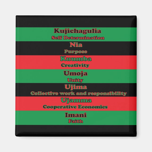 Imán Kwanzaa Siete principios verde rojo negro (Frente)
