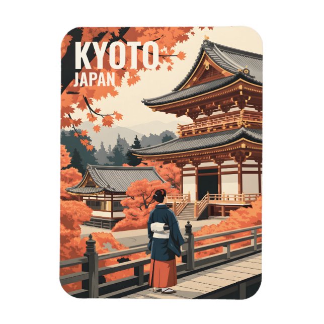 Imán Kyoto Japan Travel Autumn Temple Retro Personalize (Vertical)