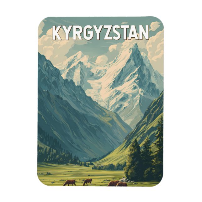 Imán Kyrgyzstan Illustration Travel Art Vintage (Vertical)